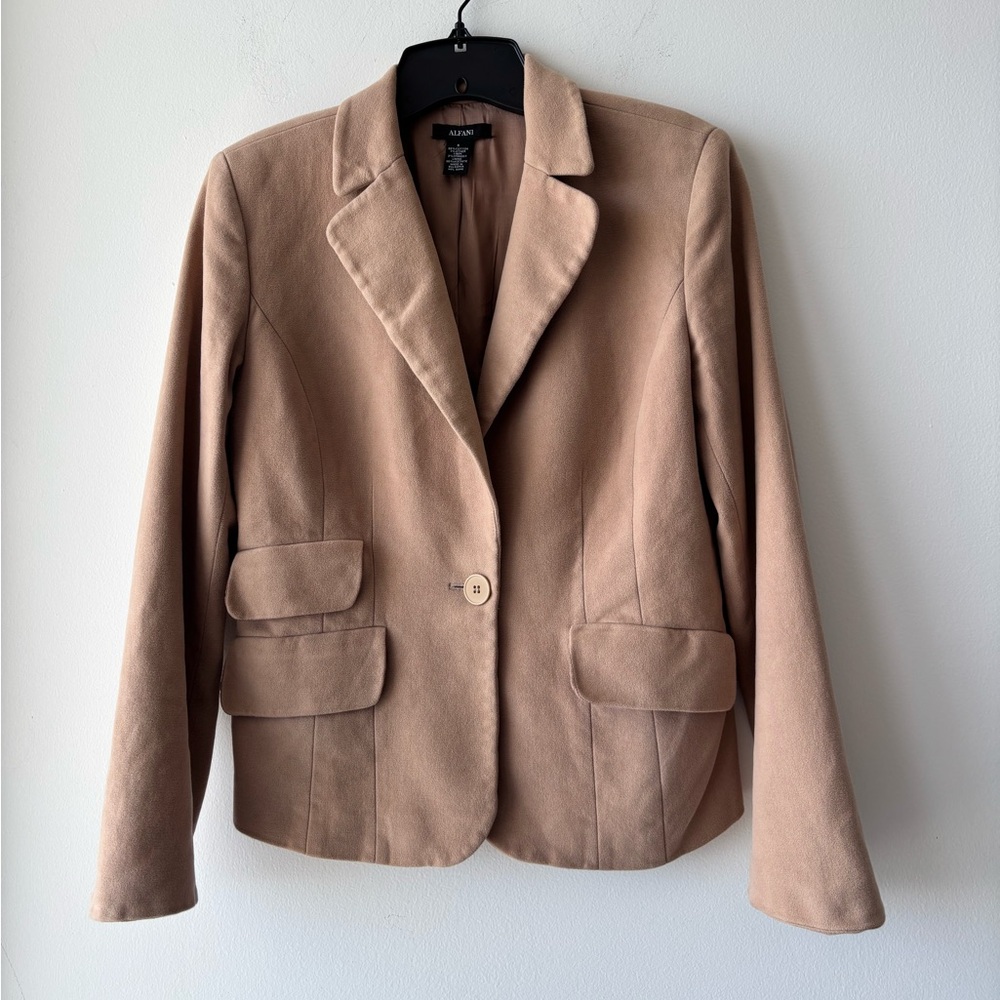 Vintage Alfani Blazer Beige Faux Suede Cotton Womens 6 Office Minimalist 90s